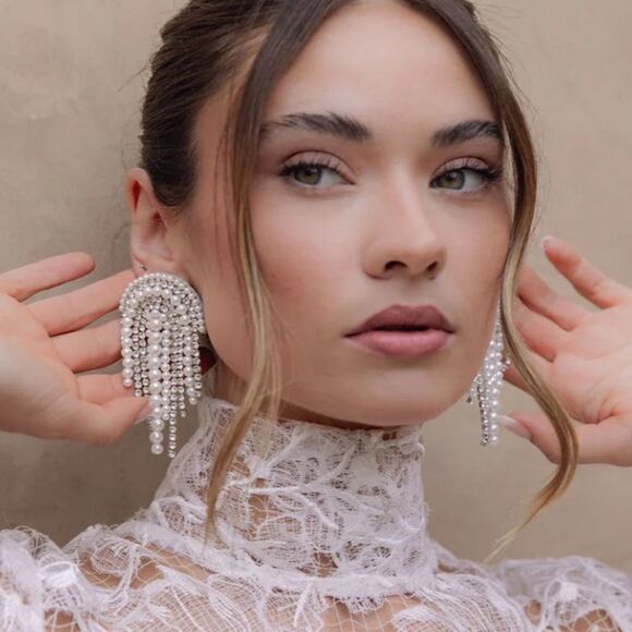 Pearl Flower Earrings N1445 - Picture 2 of 7